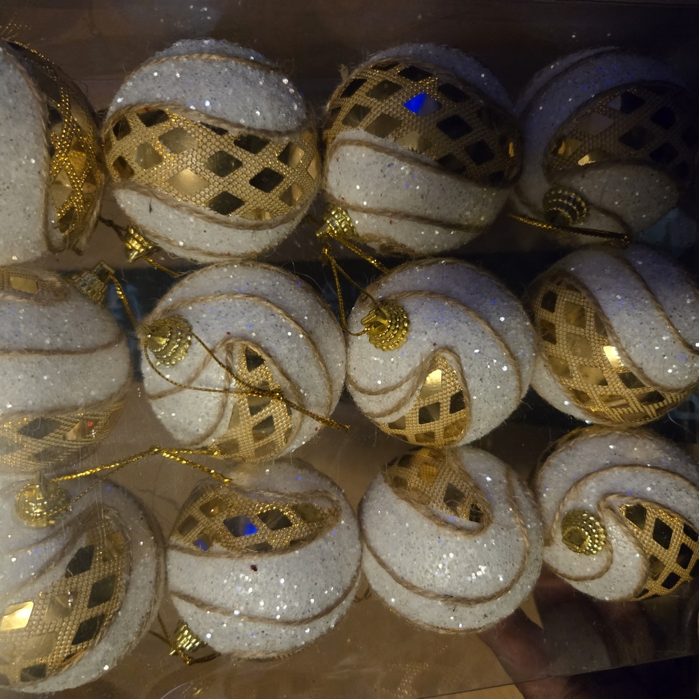 Elegant Gold and White Holiday Ornaments
